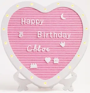 Heart-Shaped Felt Letter Board with Built-in LED Lihts,10x10 Liht-up Messae Board with 663 Pre-Cut Letters,Cursive letters for Valentines Day Birthday Party,Prenancy Announcement,Weddin
