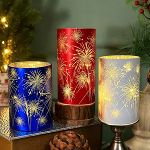 Set of 3 Celebration Hurricanes, Celebration Firework Lanterns - Premium Patriotic Red White Blue Trio, Etched Firework Starburst Lights, Twinkling Table Centerpieces for Wedding & Holiday Décor (A)