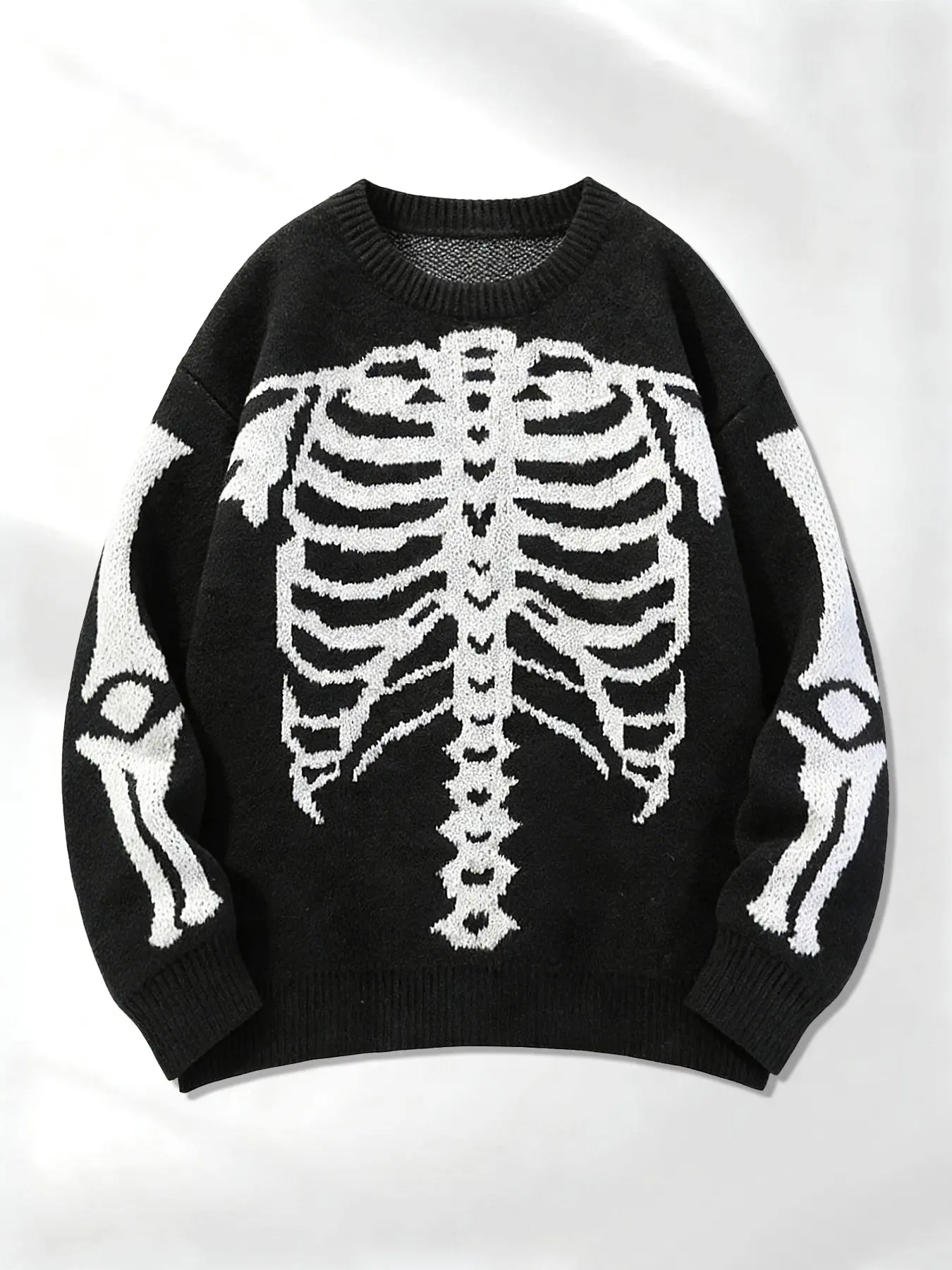 Men's Gothic Skull Skeleton Sweater, Round Neck Knitwear, Casual Fashion, High-Quality Fabric, Long Sleeve, Loose Fit, Fall & Winter