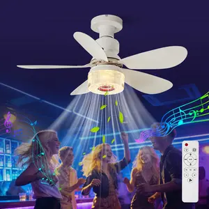 Quiet Ceiling Fan Light, 5-Blade RGB Bluetooth-compatible Music Fan Light, 3-Speed, Timer, Sound Control, E27 Installable, Ideal for Small Spaces