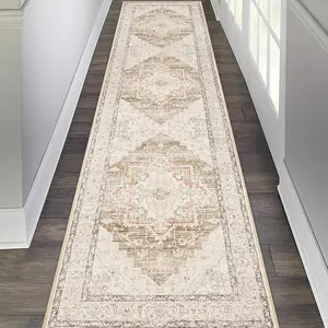 Farmhouse  Medallion Area Rug, 2x8, Long Washable Kitchen Rug, Soft Non Slip Floor Runner for Entryway Laundry