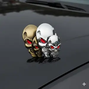 3D Zinc Alloy Skull Car Sticker with Chrome Red Eyes, Weatherproof Metal Decal for Trucks and Motorcycles, Punk Style Auto Emblem, Custom Harley Davidson Accessory, Heavy Duty Vehicle Upgrade