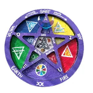Wooden Handcrafted and painted tray using acrylic satin paint and a touch of resin sealing in a few mystical and magical crystals such as together eye to use in Wiccan spells or as a table piece or table tray