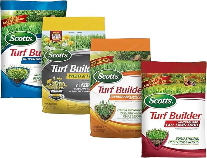 Scotts Turf Builder 4-Bag Lawn Care Bundle for Small Lawns with Halts Crabgrass Preventer Weed & Feed5 SummerGuard WinterGuard