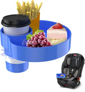 Kids Car Seat Tray, Travel Tray with Cup Holder for Toddler Baby, Kids Car Seat Food Snack Organizer for Road Trip, Stroller snack tray travel must haves - Blue