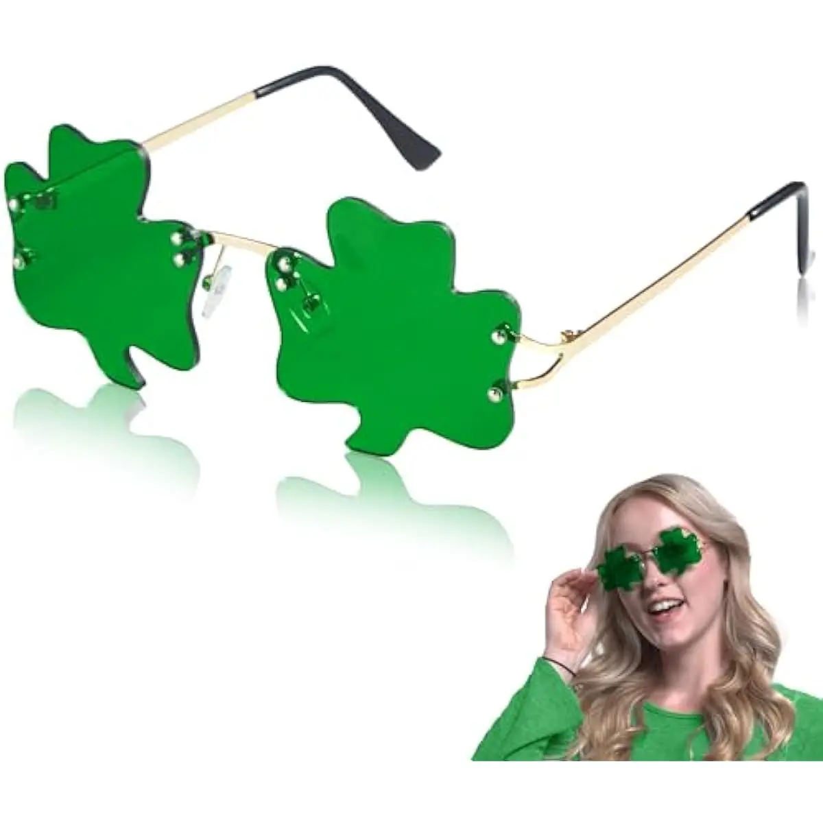 St. Patricks Day Shamrock Glasses Metal Frame, St Patricks Dress Up Accessories, Irish Day Costume Party Favor Supply (1)