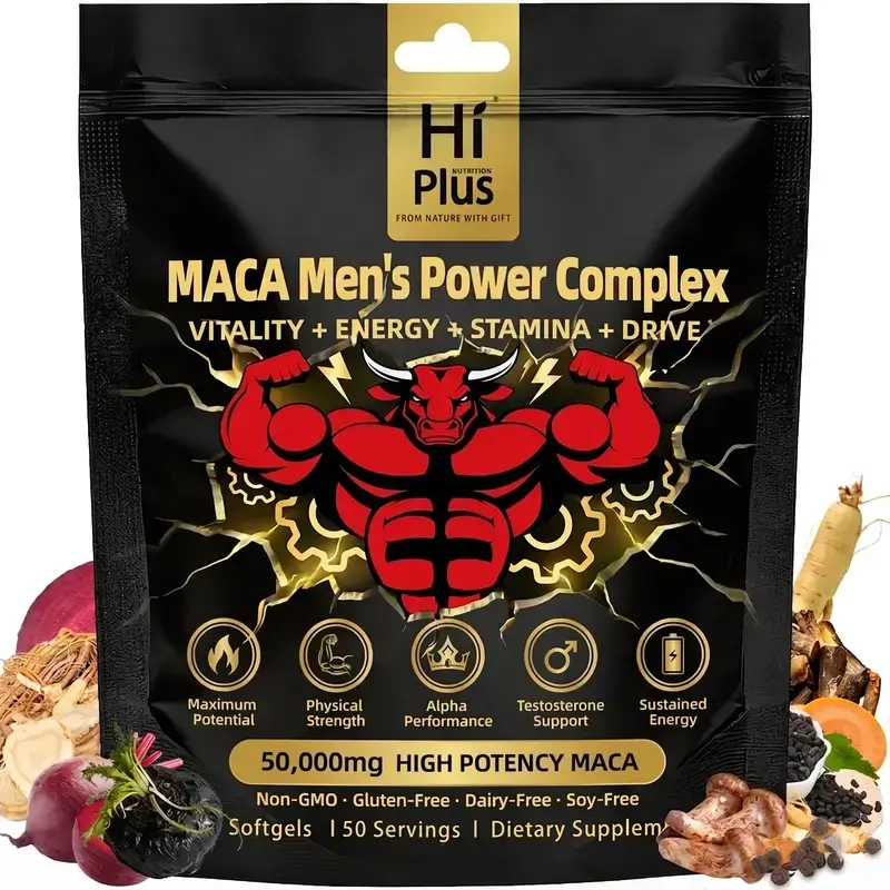HiPlus Shilajit Maca Complex 50000mg for Men Energy Stamina Endurance Vitality Performance Support Ashwagandha Ginseng 150 Softgels