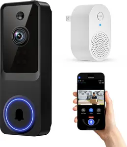 1080P Wireless Home Security Doorbell Camera with Receiver，AI Human Detection，Real-Time Alerts，2-Way Audio，Battery Powered，Night Vision，Cloud Storage, 2.4Ghz Wi-Fi