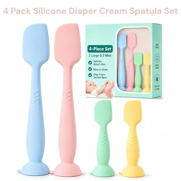 4 Pack Silicone Diaper Cream Spatula Set with Travel Case, Baby Rash Applicators for Newborn Care Birthday Gift