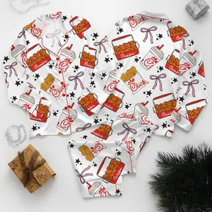 Chicken Nuggets Coquette Satin Pajamas for Women ,Funny Cute Chicken Sleepwear, Comfy Satin Lounge Set for Holiday Gift