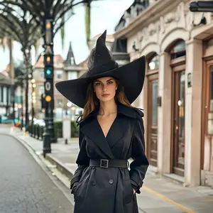 Women's Black Ruched Witch Hat Oversized Witches Hats Wide Brim masquerade Party Accessory Photo Halloween Light Eye Gothic Masks scene accessories bald cap