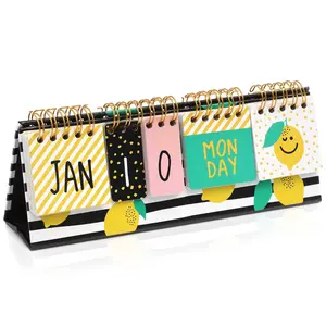Paper Perpetual Flip Calendar for Office Desktop, Classroom Supplies, Desk Calendar with Day, Date, and Month Display for Planning, Home, Kitchen Decor (8 x 3.5 Inches)