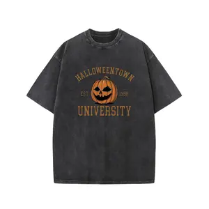 Holafish Halloween Town University Printed Men's Short Sleeve Cotton T-Shirt Soft Breathable Comfortable Top 220g Classic Crewneck Unisex Basic Fabric Tee
