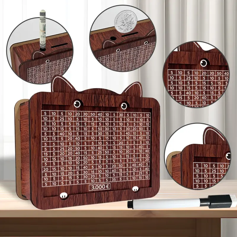 Money Vault 3000 Dollar Savings Challenge Box Wooden Piggy Bank Coin Bank Cash Coin Jar Cash Vault Money Storage Box Tenkaybox Wood Cashbox for Adults Kids Boys Girls Cash Saving 3000(3000 Dollar)