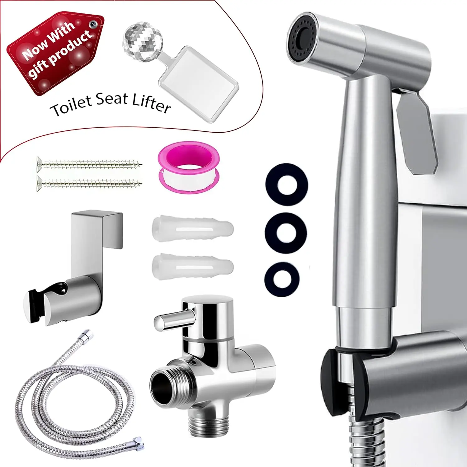 1 set Adjustable Water Pressure Toilet Bidet Sprayer, Muslim Shower,  High Pressure Handheld for Feminine Wash