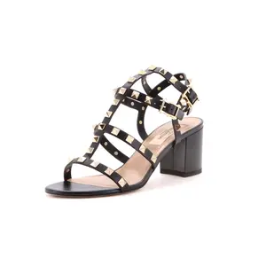 Pre-owned Valentino Garavani Women's Rockstud Caged Ankle Strap Block Heel Sandals Leather by Rebag