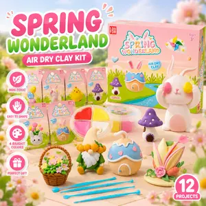 Air Dry Clay Kit for Kids, 12 DIY Craft Projects with Tools & Tutorial Cards, Soft Ultra Light Non-Toxic Gift for Boys & Girls