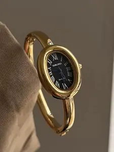 Women's Elegant Oval Shaped Vintage Quartz Analog Watch, Exquisite Trendy Quartz Stainless Steel Wristwatch, Modern Fashionable Stylish Watch for Women As Gift with Box, Jewelry, Women Gifts