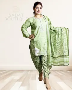 Traditional Dress – Pastel Green with White Embroidery | Sadat Boutique