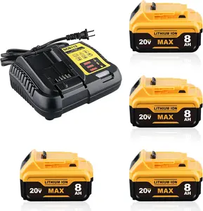 4Pack 8.0Ah DCB200 and DCB112 Charger Replacement for Dewalt 20V Battery Compatible with Dewalt 20V MAX Battery DCB204 DCB203 DCB200-2  DCB180 DCD985B DCD/DCF/DCG Series