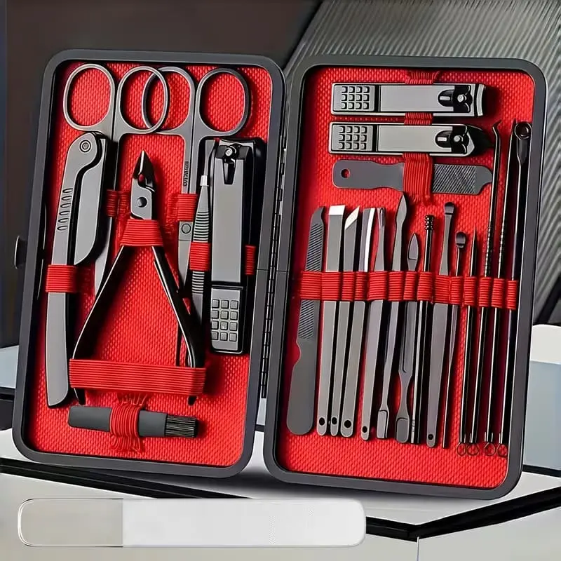 24-Piece Professional Manicure & Pedicure Kit – Stainless Steel Nail Clipper Set with Travel Case, Nail File, Ear Pick & Grooming Tools