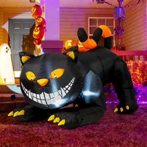GOOSH 6 FT Halloween Inflatable Black Cat with Shakable Head & LED Lights Built-in for Outdoor Yard Decoration Easy Setup Spooky Fun for Halloween Party Garden Ornaments