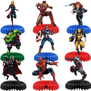Marvel Superhero-Themed Party Decor Honeycomb Ornaments Featuring Iron Man Captain America Spiderman Hulk Wolverine & Thor for Marvel Fans