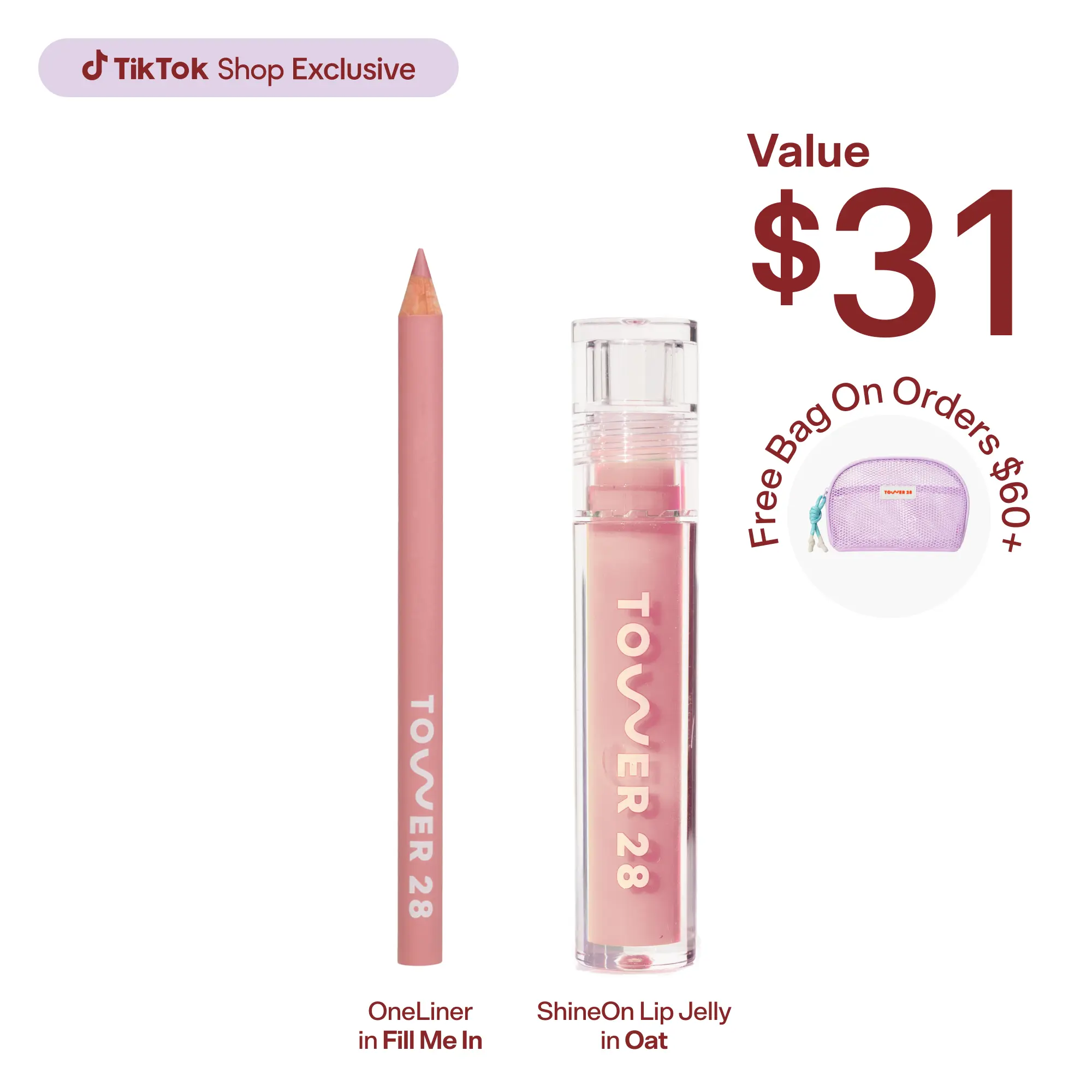 Tower 28 Line + Shine Lip Kit, Limited-Edition Lip Liner and Gloss Duo with Creamy Longwear Formula and High-Shine Finish, Enriched with Skincare Ingredients Glossy Lipgloss