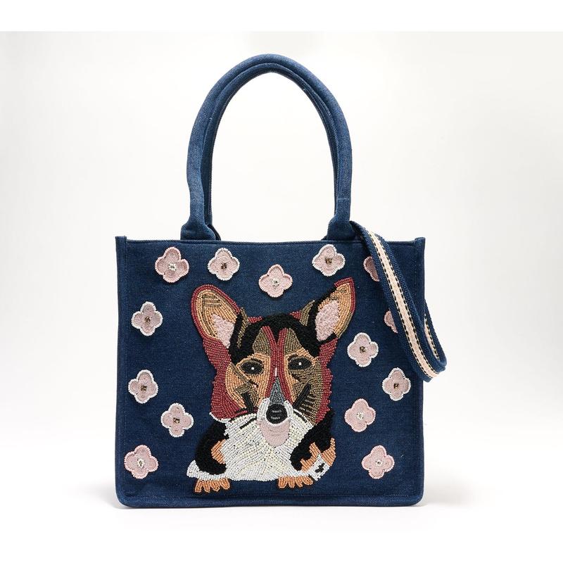 America & Beyond Beaded Denim Critter Shopper