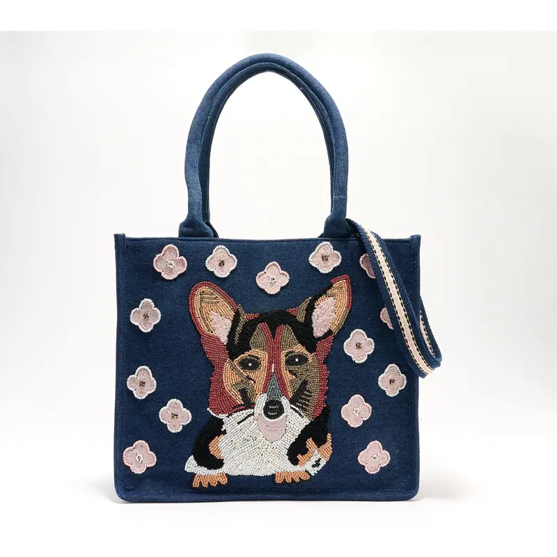 America & Beyond Beaded Denim Critter Shopper