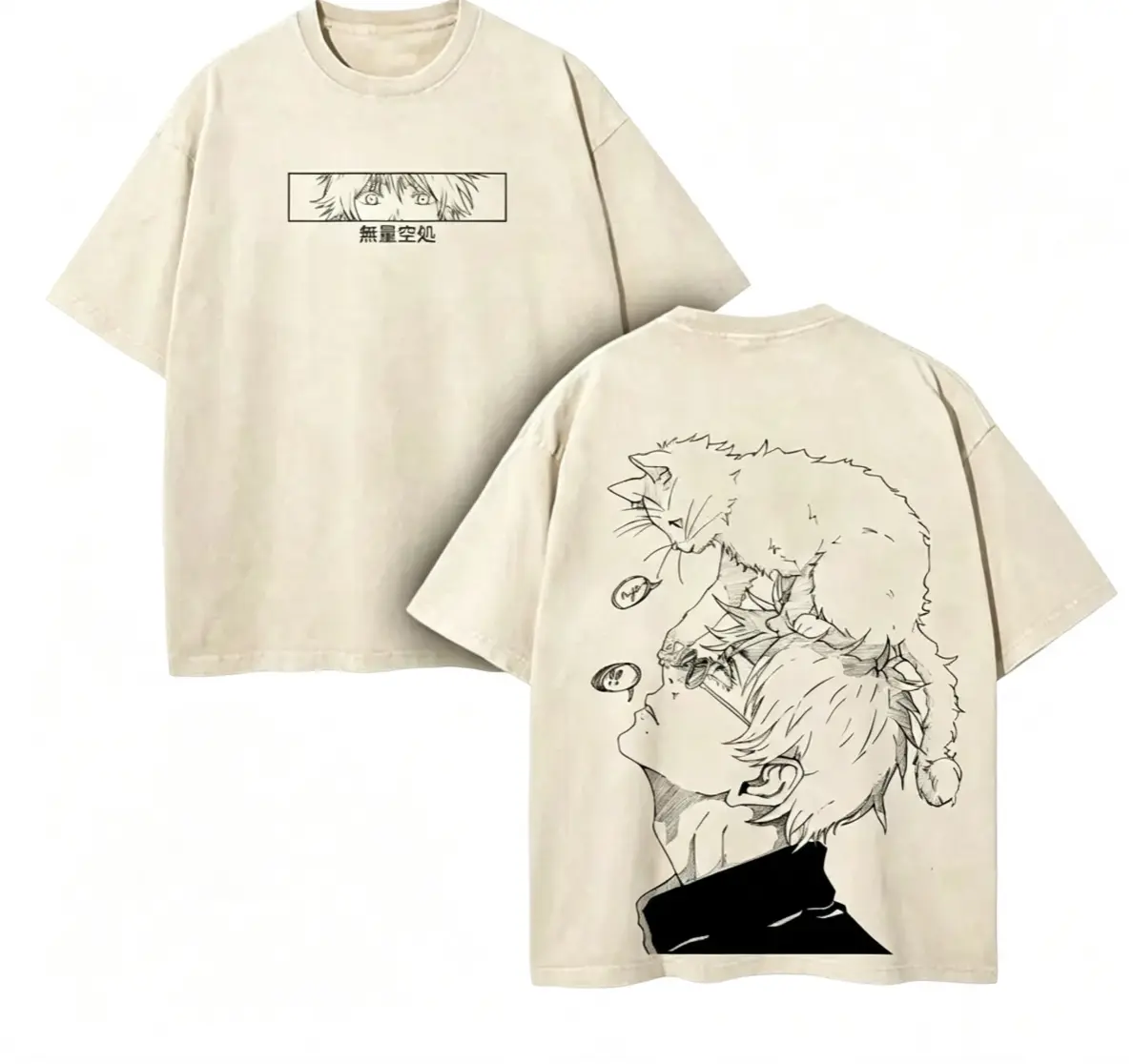 Men's Jujutsu Kaisen Satoru Gojo Acid Wash Black Vintage T-Shirt - JJK Anime-Inspired Cosplay Streetwear Top For Boys
