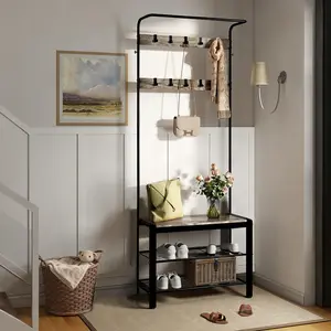 4-in-1 Coat and Shoe Rack with 10 Adjustable Hooks,  Large Capacity, Modular Design, Space-Saving Storage Solution for Entrance Halls and Storage Rooms