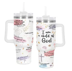 Child Of God Christian Affirmation Tumbler, Religious Inspiration Gift for Christian Women, Christian Bible Verse 20oz 40 Oz Tumbler with Handle