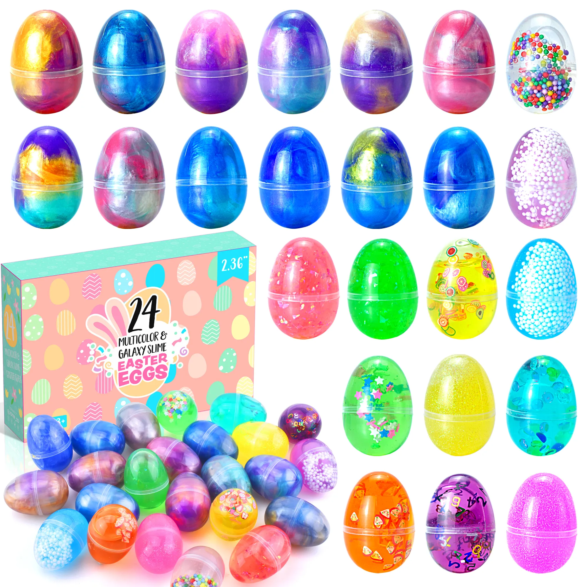 24Pcs 2.36in Slime and Confetti Accessories Prefilled Easter Eggs for Easter Egg Hunt Springtok