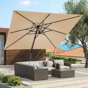 10x10 FT Square Beige Cantilever Patio Umbrella with Base, Heavy-Duty Aluminum Outdoor Umbrella, 360° Rotation, 6 Tilts, Windproof, 3-Year Fade Resistance for Pool Deck Summervibes