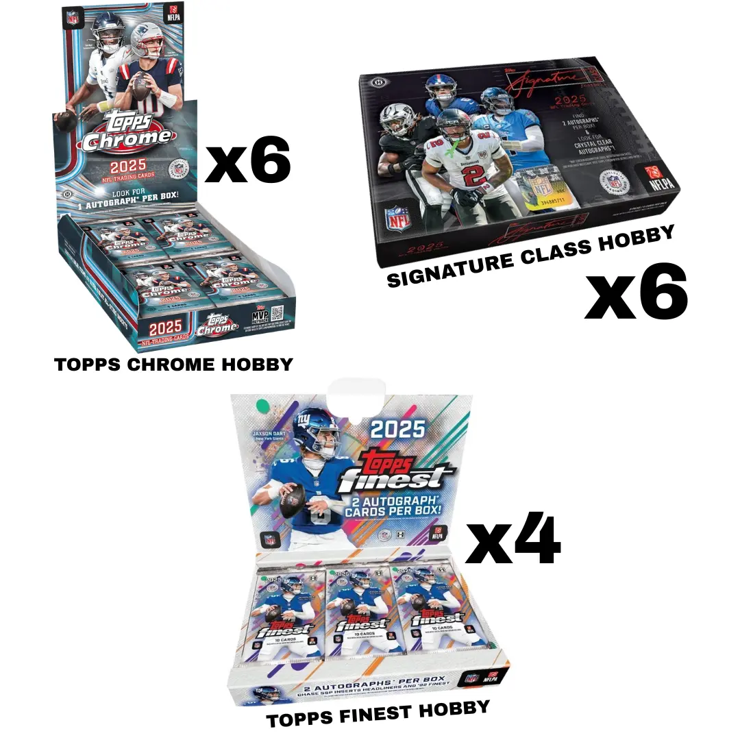 (16 BOXES) PLAYER BREAK #557 - (6) 2025 Topps Chrome Football HOBBY Boxes + (4) 2025 Topps Finest Football HOBBY Boxes + (6) 2025 Topps Signature Class Football HOBBY Boxes - Sports Trading Cards
