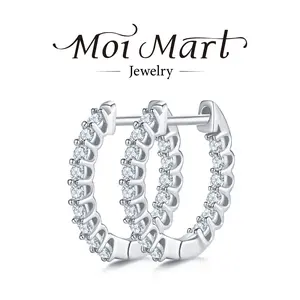 MOI MART Elegant Pave Set Synthetic Moissanite Earrings - Unisex Hoop stud Earrings in S925 Silver - Hypoallergenic and Sparkling Jewelry  Daily Wear