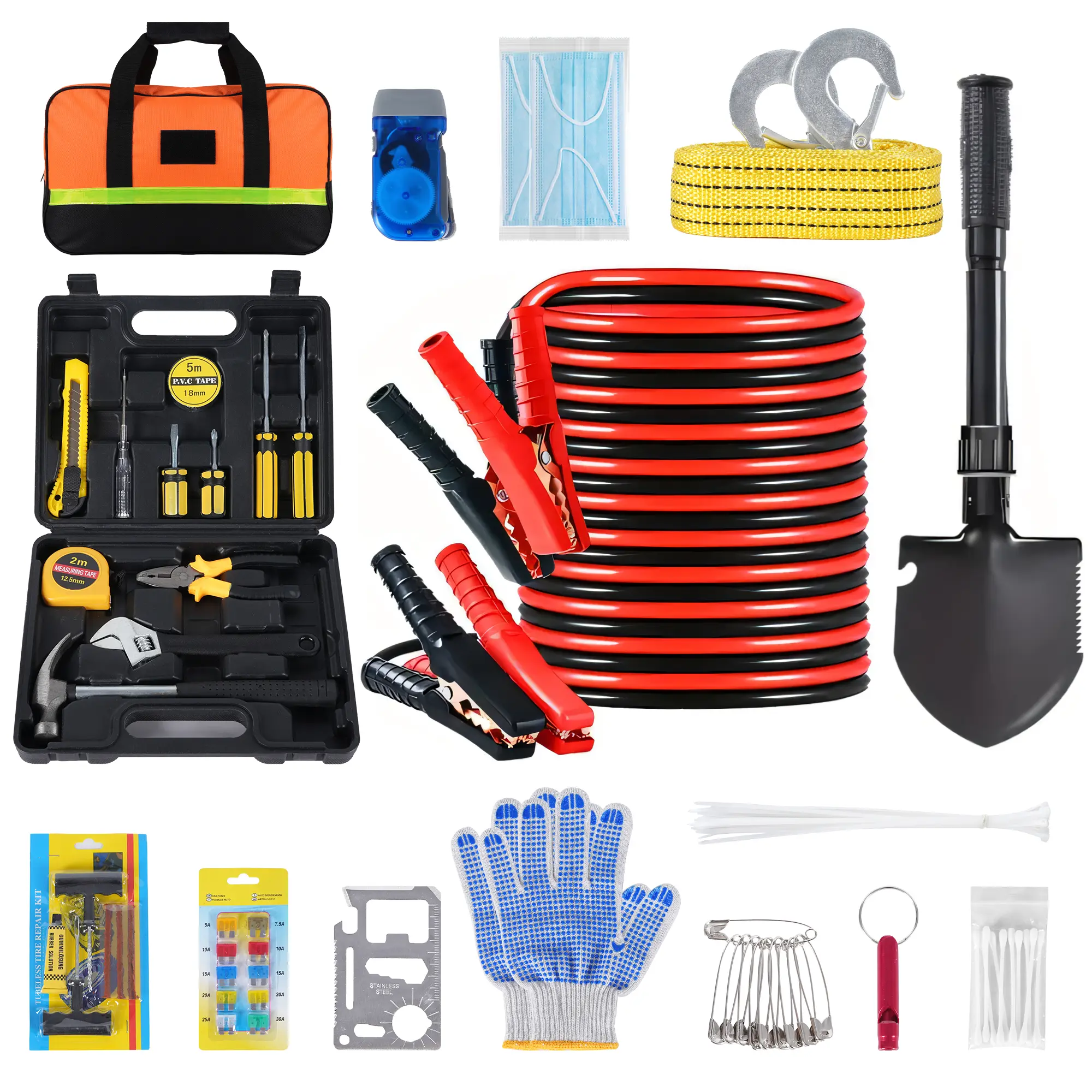 NEXPOW Emergency Survival Kit for Car & SUV, Safety Emergency Kit with Jumper Cables, Tow Rope, Shovel, Flashlight, Gloves – Survival Equipment Set Ideal as Birthday Gift, Travel Safety Kit