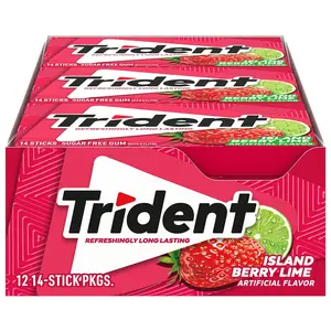 Trident Island Berry Lime Sugar Free Gum, 12 Packs of 14 Pieces (168 Total Pieces) Snack Cherry Bubblegum