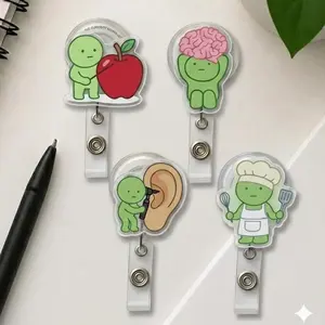 Funny Smiskii Inspired Brain Apple Ear Cook Sparkly Retractable Badge Reel Cute Anatomy Acrylic ID Holder For Teacher ENT Doctor Nurse Gift