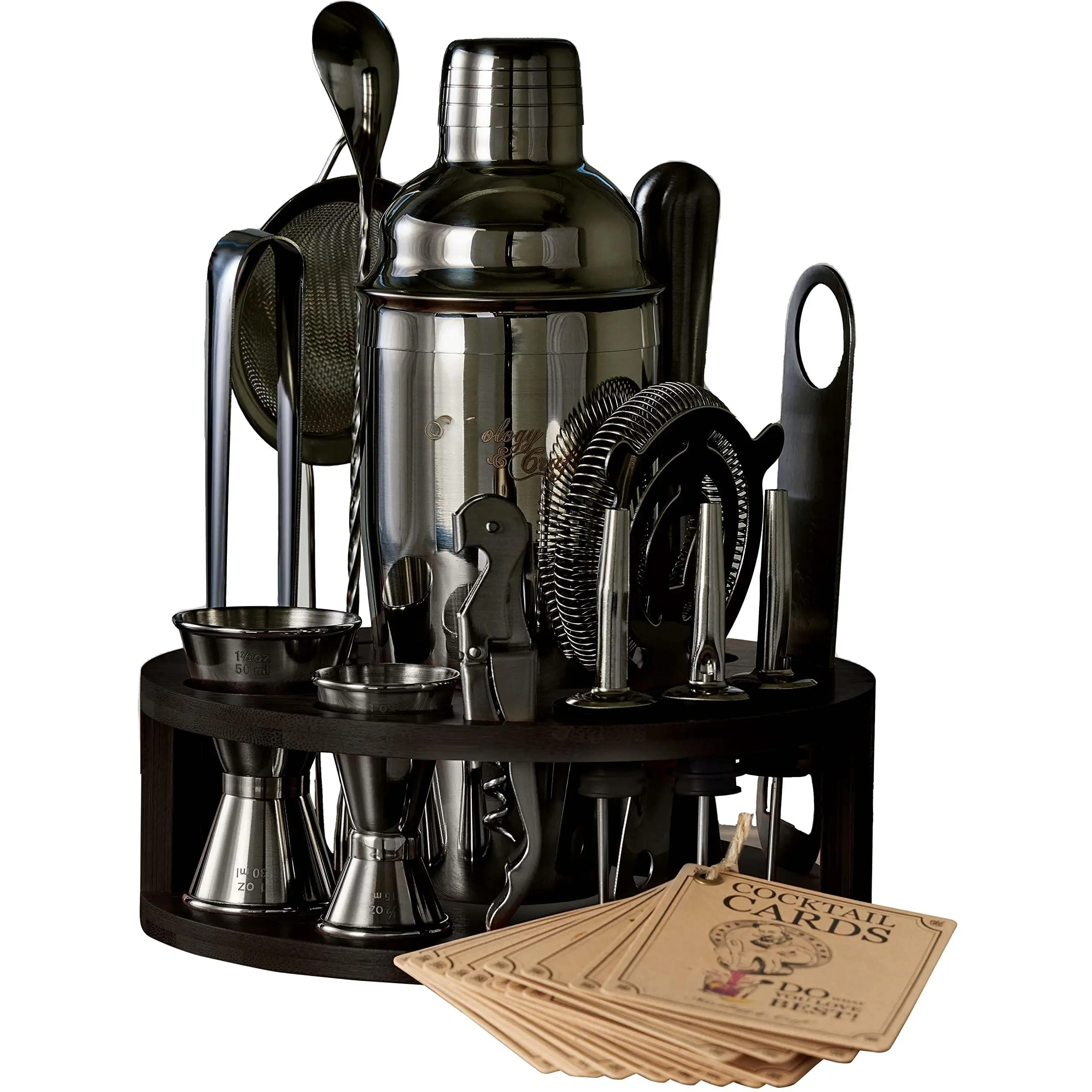 Bartender Kit - 15 Piece Set Including Cocktail Shaker And Bar Accessories  For Drink Mixing At Home Plus Recipe Cards
