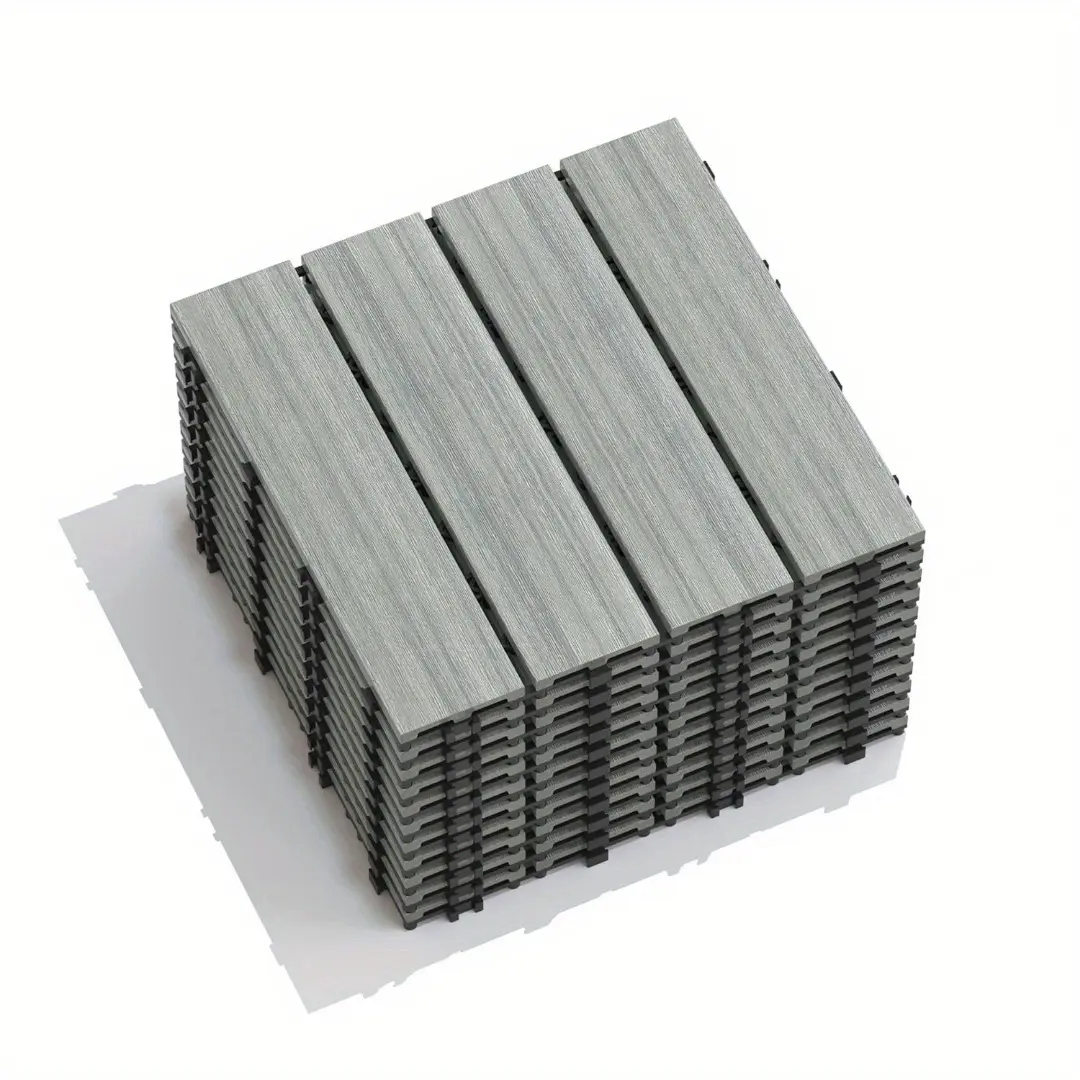 9 Pcs 12"x12" Wood Plastic Composite Interlocking Patio Deck Tiles Premium Porch Decking Tiles All Weather Use for Poolside Balcony Backyard Deck