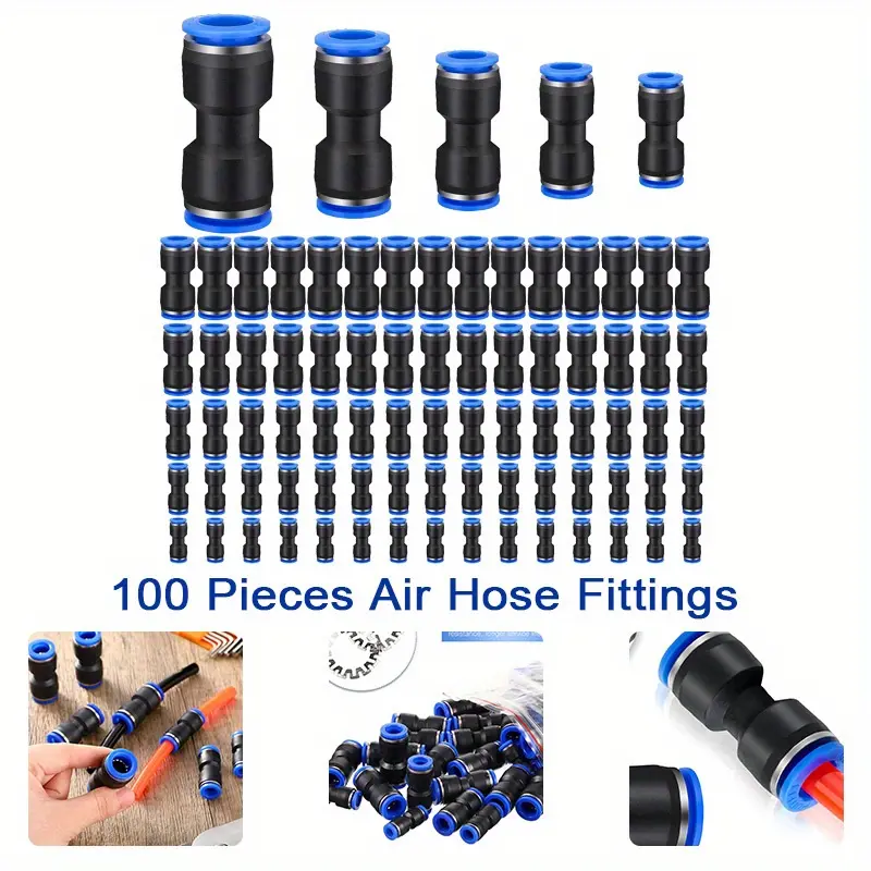100 Pieces Air Hose Fittings Air Line Fittings Straight Push to Link 4 6 8 10 12 mm Quick Release Pneumatic Connectors Plastic Straight Tube Connector Push to Connect Fittings for Tube