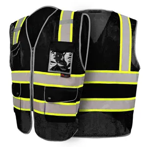 FX High Visibility Reflective Black safety vest with multiple pockets and a clear ID pocket (True to Size)