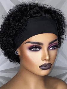 Short Headband Wig Human Hair Wigs Pixie Cut Glueless Curly Wig Colored 6 Inches Human Hair Machine Made
