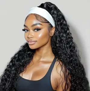【Upgraded Headband】Sunber Lightweight Elastic Lace Headband Wigs with Buckle-hook Water Wave Glueless Human Hair Wigs Curly With Invisi Drawstring Perfect For Summer Look Ready to Wear summerwins