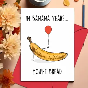 1pc Funny 'In Banana Years You’re Bread' Birthday Card – Silly Spoiled Banana Design, Playful Age Joke, Whimsical Humor Greeting, Cheerful Red Balloon Art, Perfect for Lighthearted B-Day Teasing, Fun Party Cards (Comes with Red Envelope!)