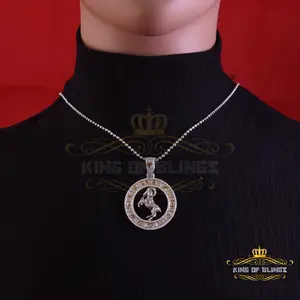 King Of Blings Sterling White Silver ARIES Pendant For Men & Women 1.77ct Cubic Zirconia April Birthstone Zodiac Sign Bell Size 9x9