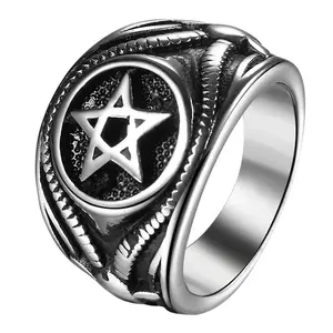 OIDEA Men's Pentagram Goat Signet Ring - Stainless Steel Gothic Punk Statement Jewelry for Men's Accessories, Gunmetal, Macabre Style, Solid Metal Steel Rings