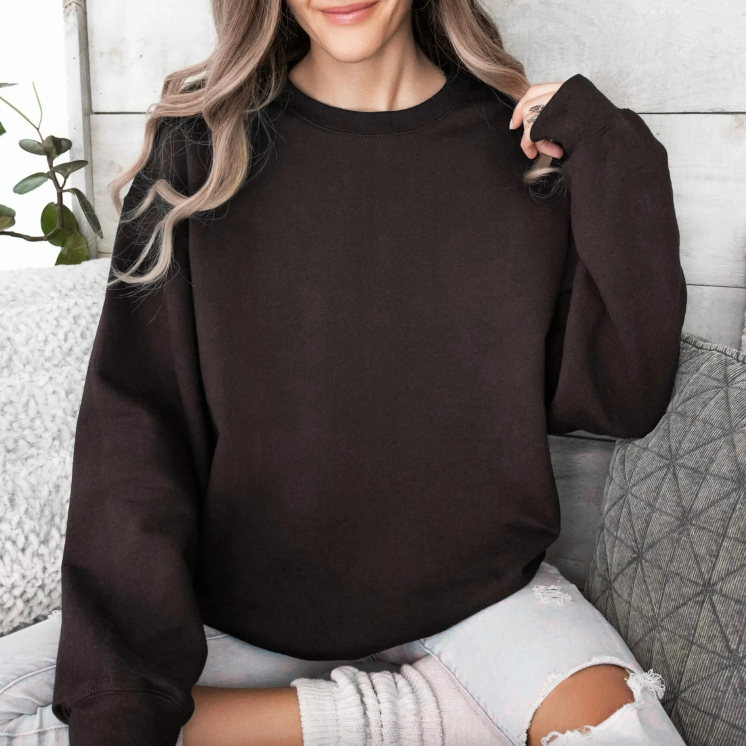 Men's Cotton-Poly Blend Long Sleeve Knit Sweatshirt - Crew Neck, Soft, Layer-Friendly, Loose-Fit Pull-On, Ribbed Smooth Fabric, Embroidery/Plain/Printed, Minimalist 2026 Casual Tops, Cold Wash Only, Do Not Dry Clean, Tubular Knit, All Seasons, Menswear, K